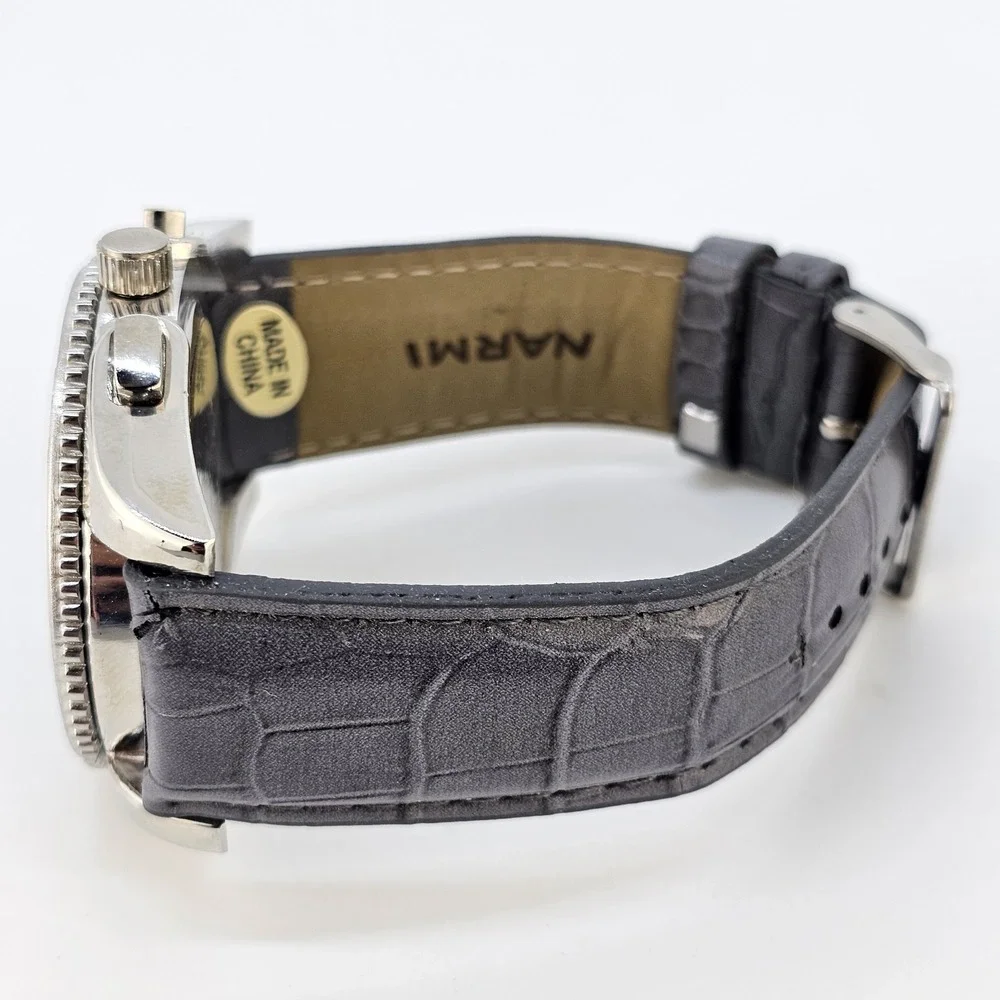 Narmi Unisex Analog Watch 45MM Dark Gray Dial Faux Leather Bands New Battery‎